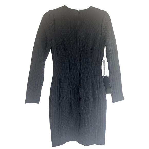 NWT Bebe Women's Black Textured Bodycon Dress M Long Sleeve Fitted Mini Cocktail - Picture 3 of 11